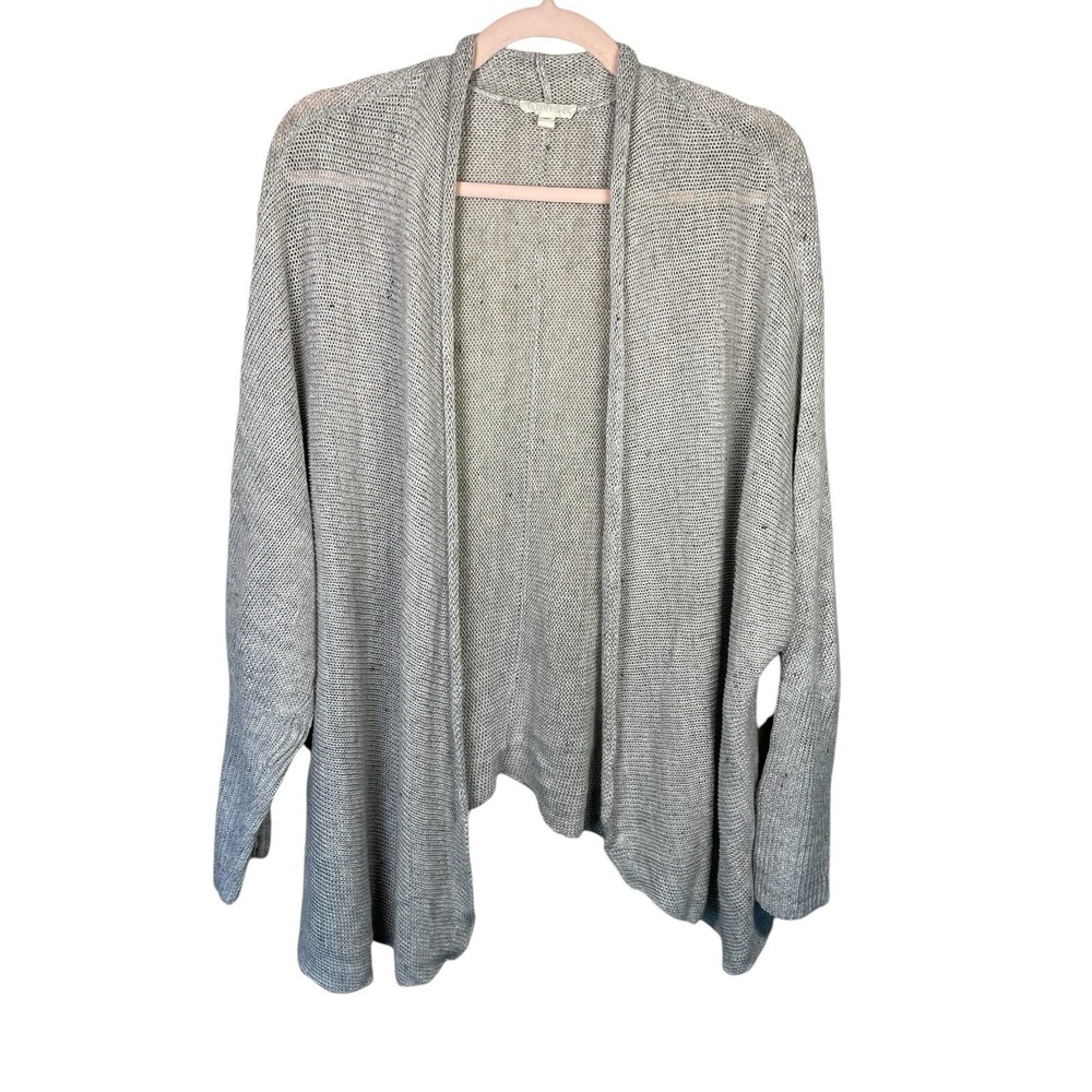Eileen Fisher Cardigan Sweater Size Large 100% Organic Linen Draped Open Front